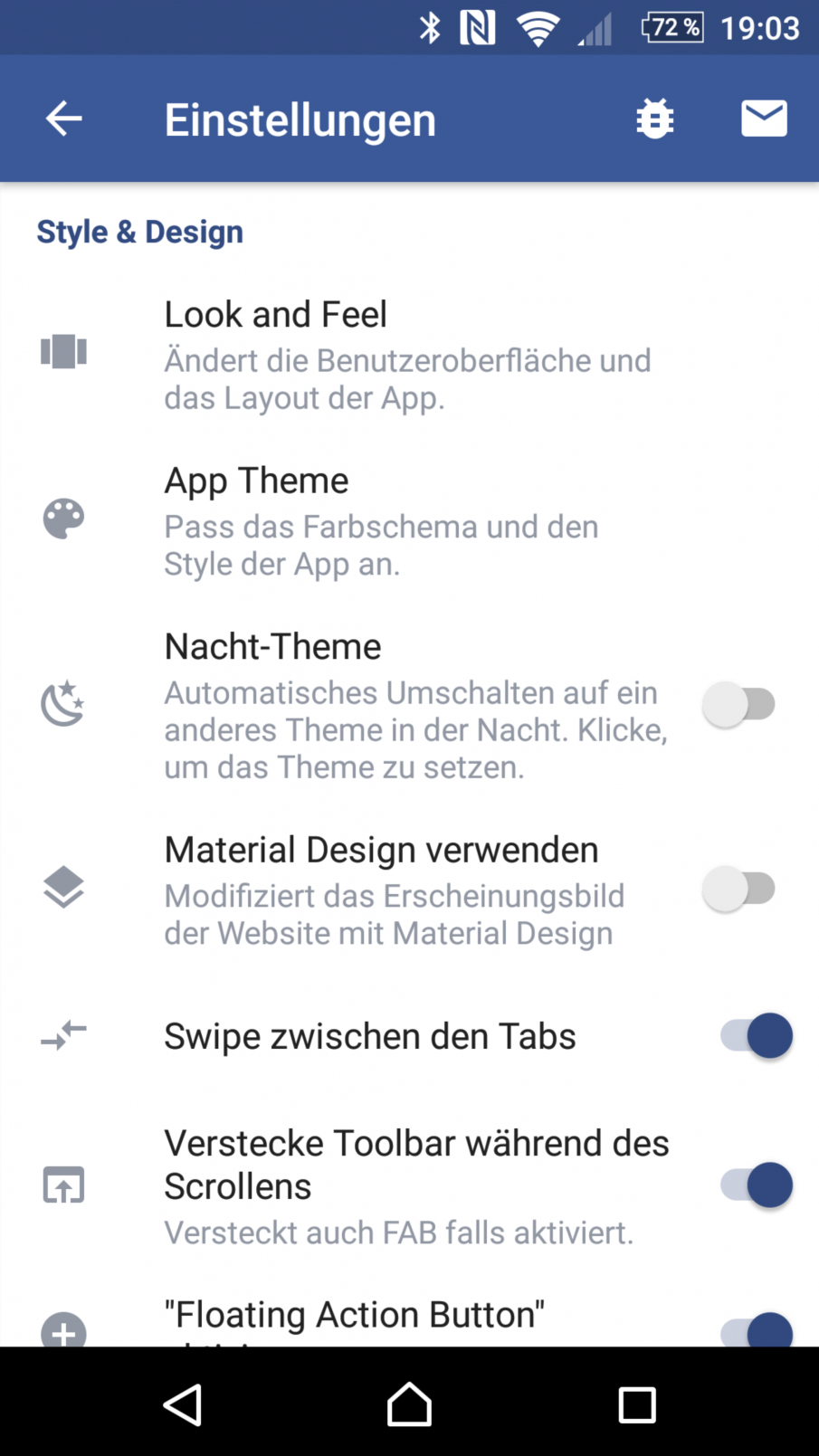 Swipe Settings, screnshot