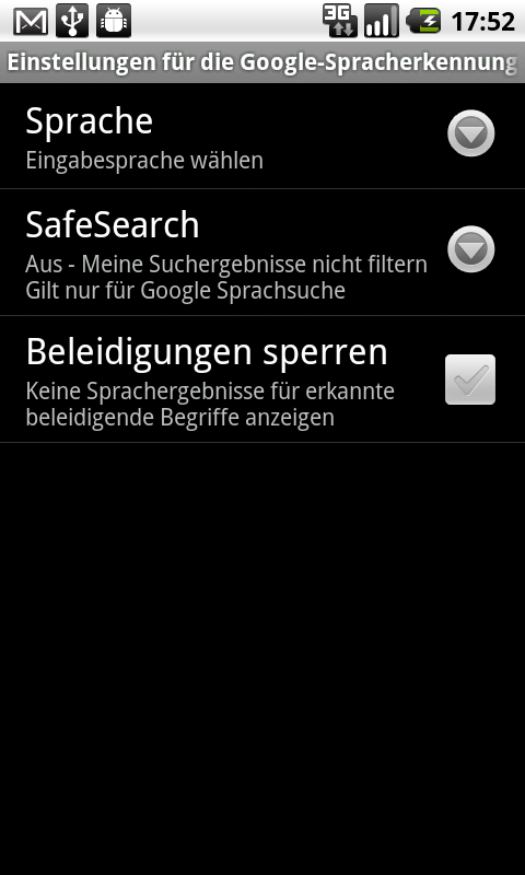 Google Android Froyo Einstellungen Spracheingabe&-ausgabe