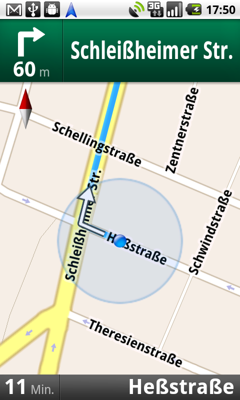 Google Navigation auf dem Nexus One