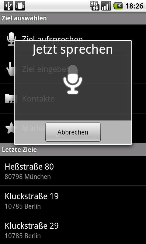 Google Navigation Sprachsuche Aufnahme