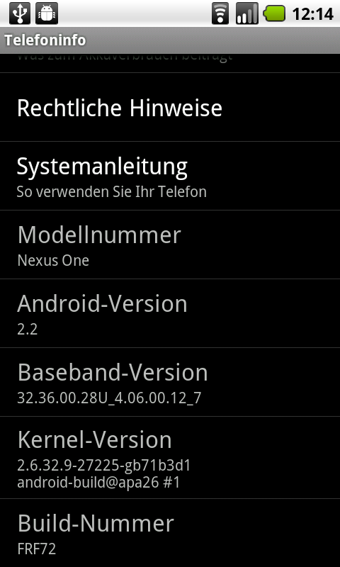 Telefoninfo Nexus One mit Android Build FRF72