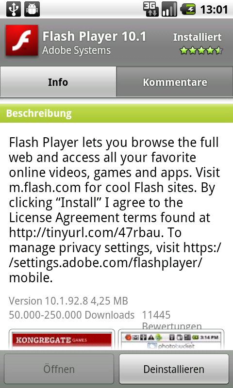 Flash Player 10.1 im Android Market