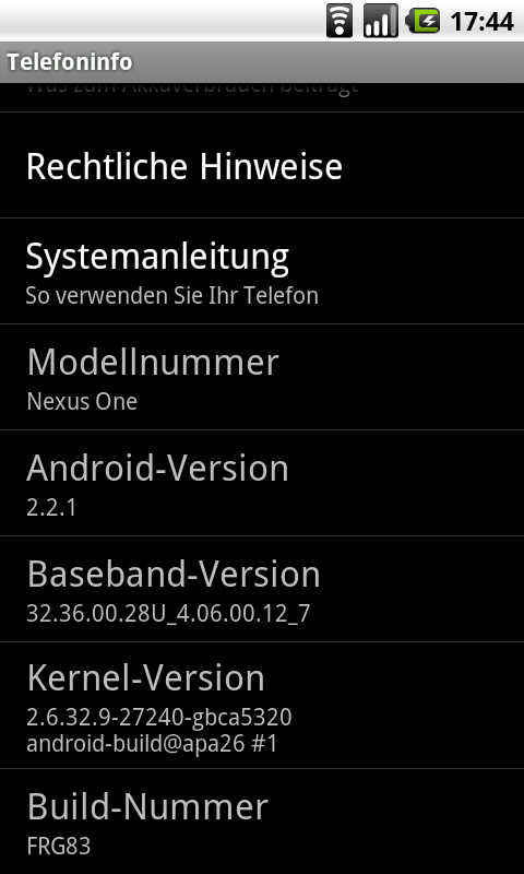 Android 2.2.1 Build FRG83 Phone Info