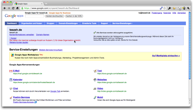 Google Apps Dashboard für teezeh.de