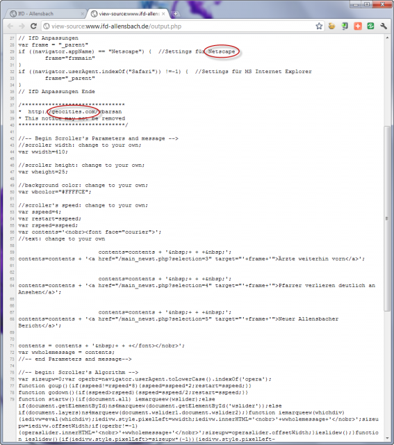 IfD Allensbach Frame Quellcode Screenshot