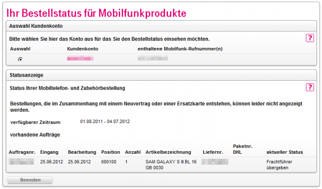 Telekom Bestellstatus Mobilfunkprodukte