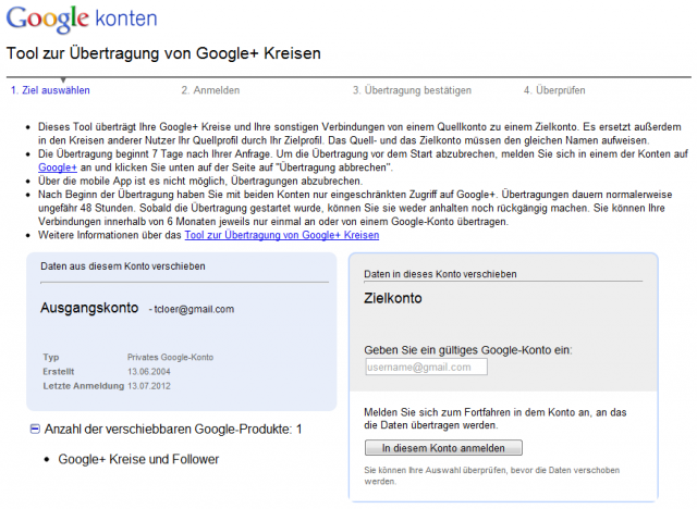 Tool zur Übertragung von Google+ Kreisen Screenshot