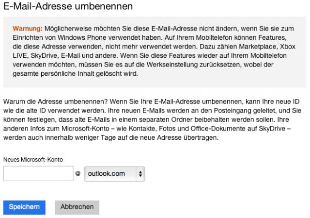 Adresse @outlook.com -- aber wehe, man hat schon ein Windows Phone...