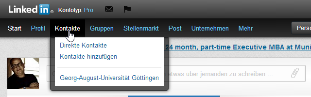 LinkedIn Menü Kontakte