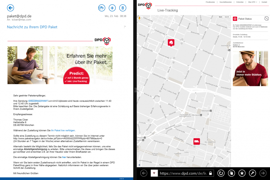 Avis und Tracking-Info von DPD
