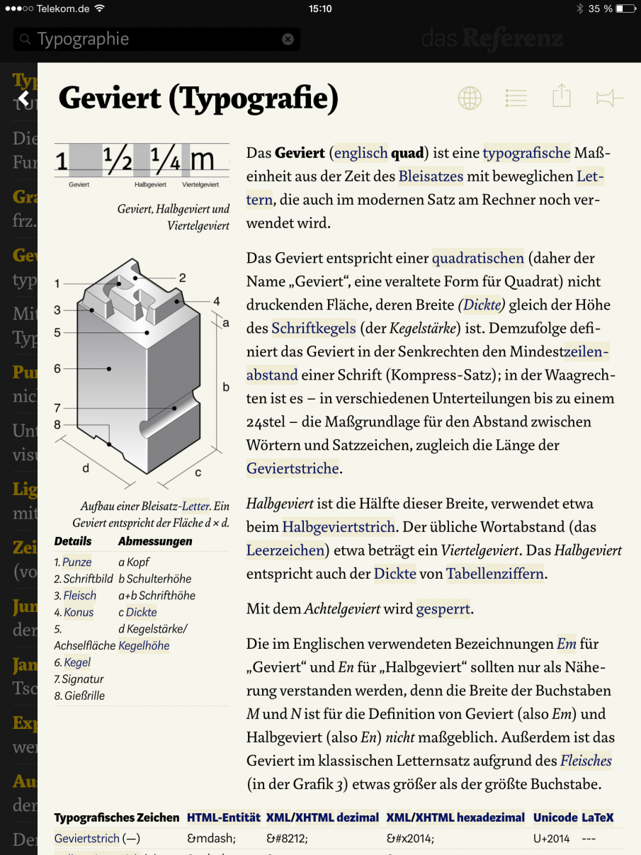 Das Referenz mit Wikipedia-Artikel zu Geviert