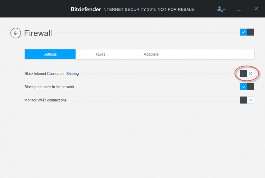 Bitdefender Internet Security 2015: "Block Internet Connection Sharing" ausschalten