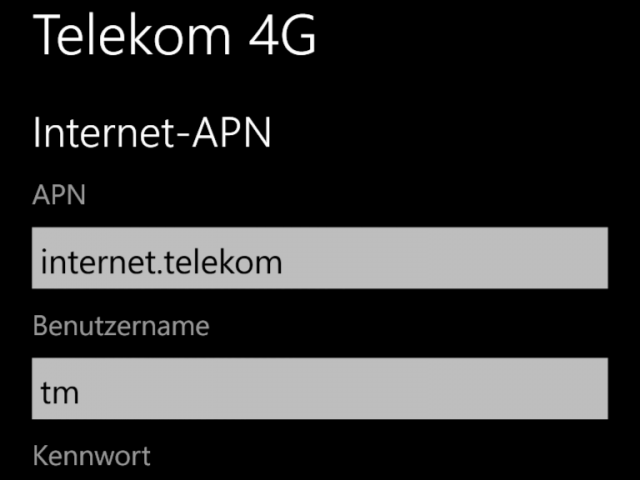 APN-Einstellungen für Telekom-LTE Lumia 920