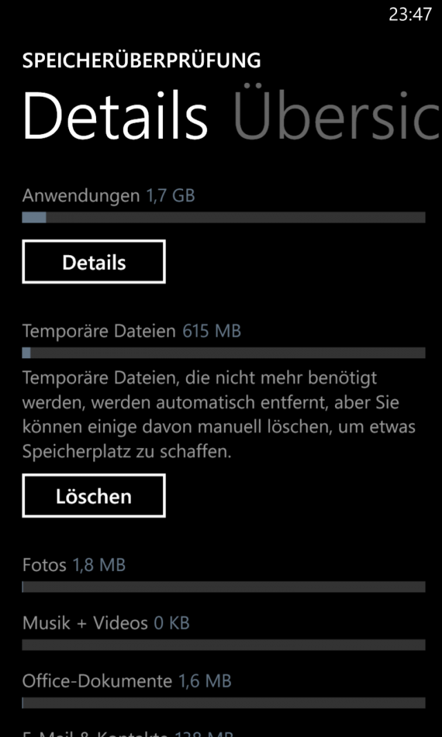Lumia 920 Speicherüberprüfung Details Screenshot