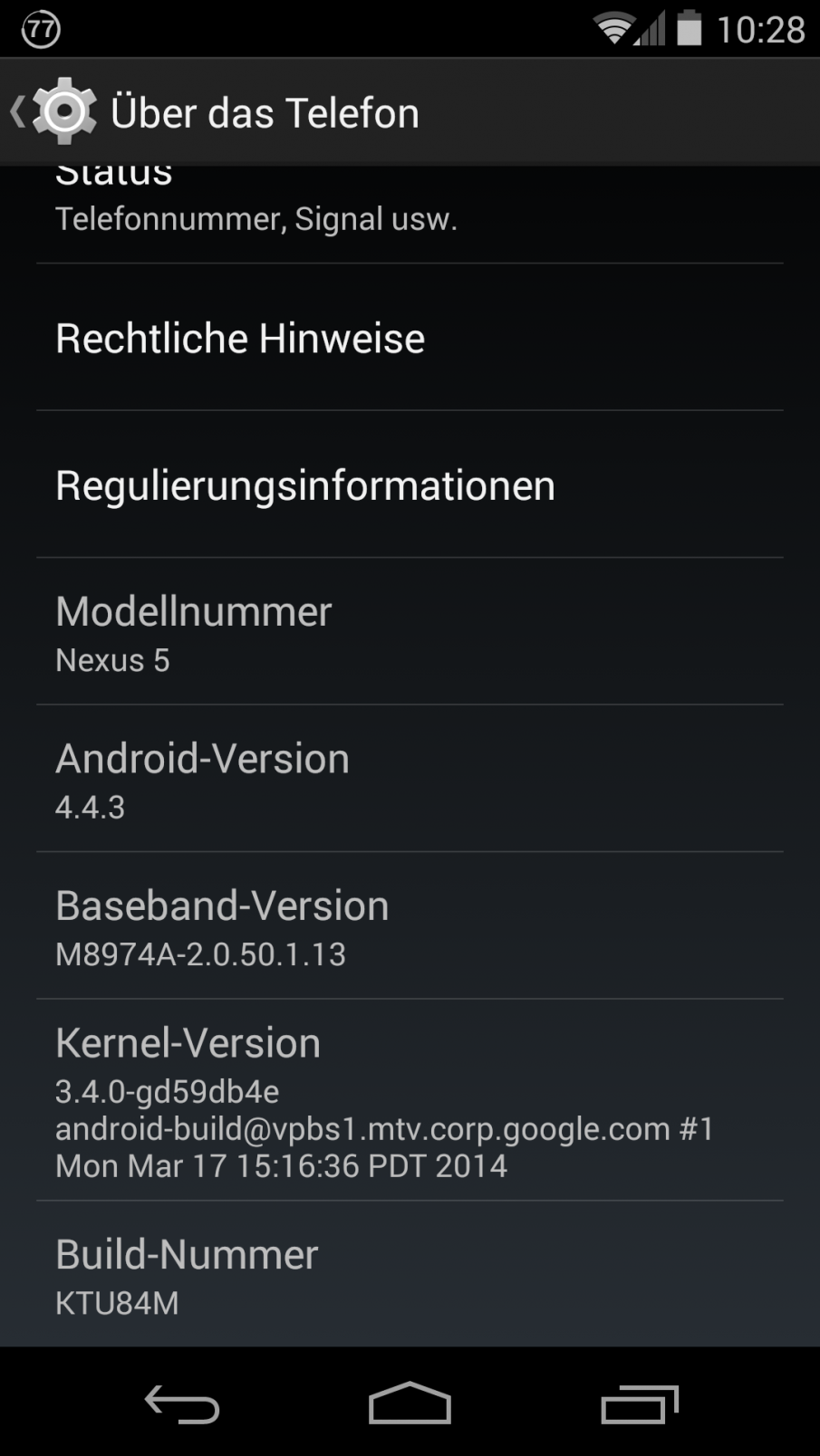 Nexus 5 Einstellungen Über das Telefon Screenshot