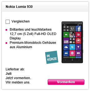 Lumia 930 vormerken