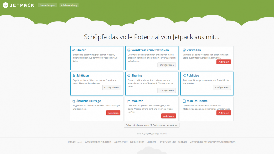 Jetpack Verwaltung Screenshot
