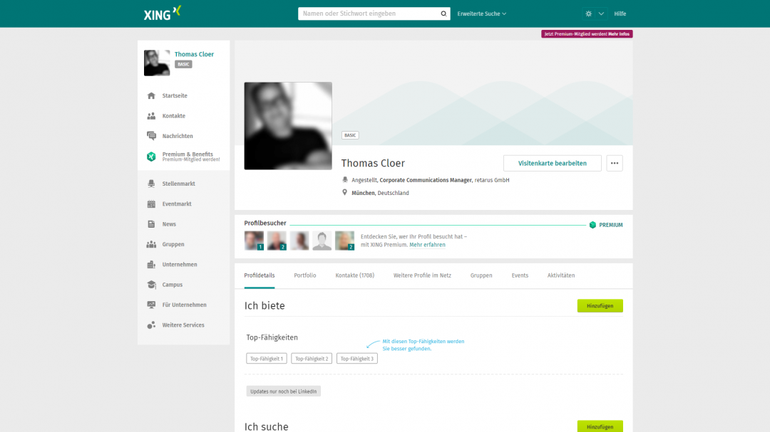 Xing-Profil Thomas Cloer, Screenshot