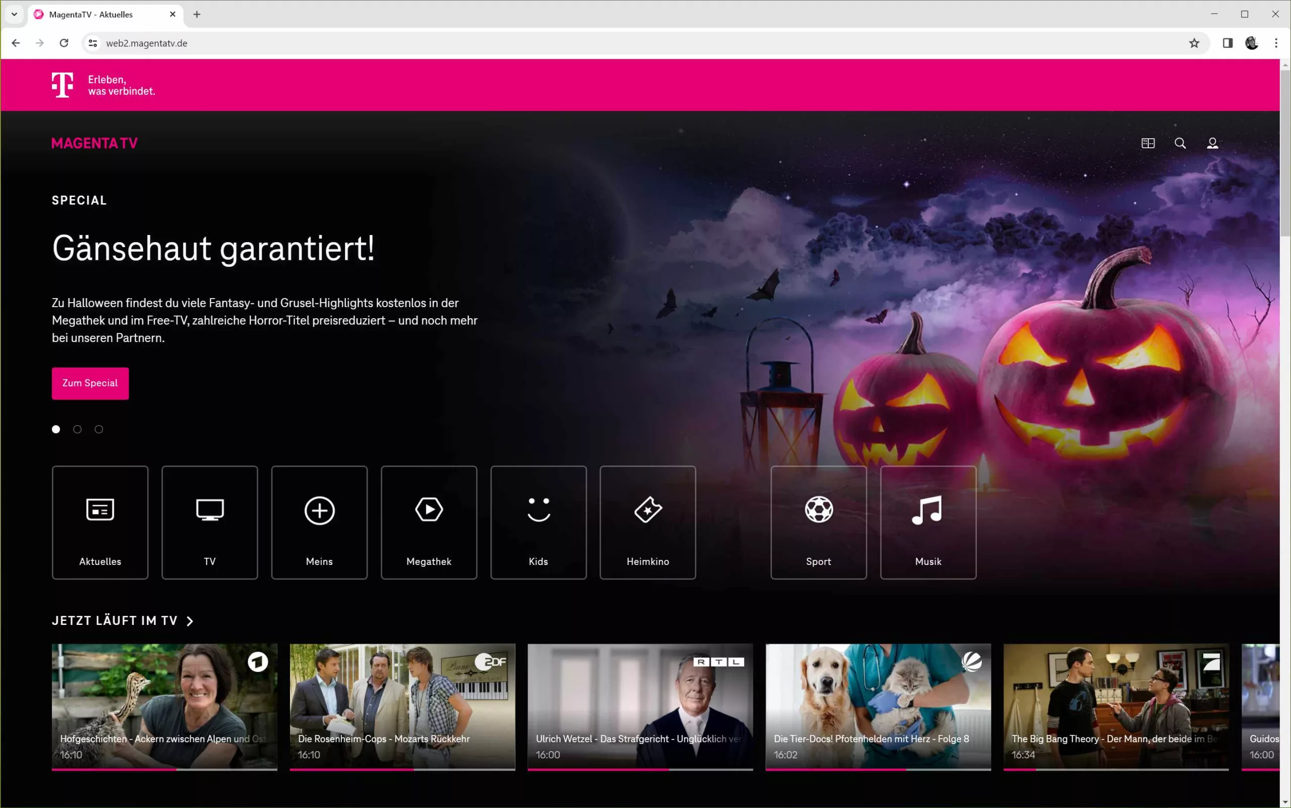 Screenshot von MagentaTV 2.0 im Browser